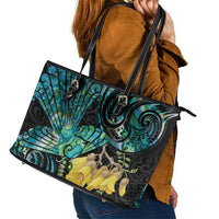 New Zealand Fantail Bird Leather Tote Bag Maori Piwakawaka Kowhai - Paua Shell Pattern LT14 - Polynesian Pride