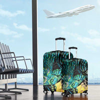 New Zealand Fantail Bird Luggage Cover Maori Piwakawaka Kowhai - Paua Shell Pattern
