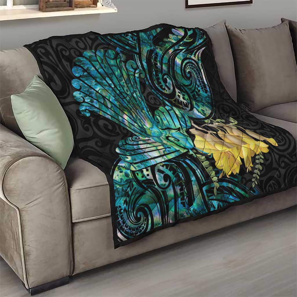 New Zealand Fantail Bird Quilt Maori Piwakawaka Kowhai - Paua Shell Pattern LT14 - Polynesian Pride