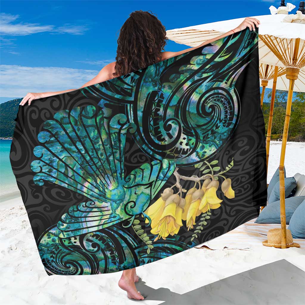 New Zealand Fantail Bird Sarong Maori Piwakawaka Kowhai - Paua Shell Pattern