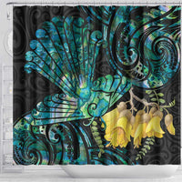 New Zealand Fantail Bird Shower Curtain Maori Piwakawaka Kowhai - Paua Shell Pattern LT14 - Polynesian Pride