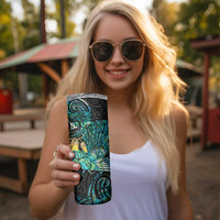 New Zealand Fantail Bird Skinny Tumbler Maori Piwakawaka Kowhai - Paua Shell Pattern LT14 - Polynesian Pride