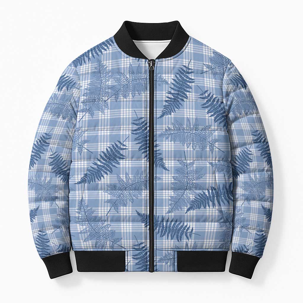 Blue Palaka Hawaii Palapalai Bomber Puffer Jacket Hawaiian Fern - Polynesian Pride