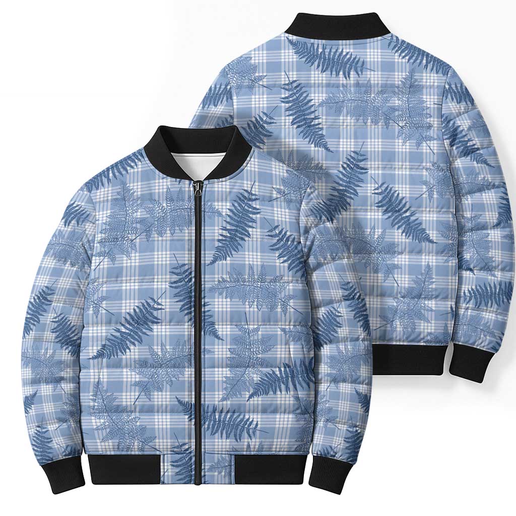 Blue Palaka Hawaii Palapalai Bomber Puffer Jacket Hawaiian Fern - Polynesian Pride