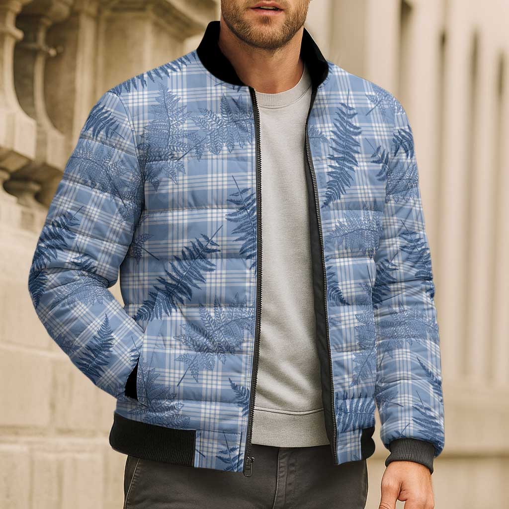 Blue Palaka Hawaii Palapalai Bomber Puffer Jacket Hawaiian Fern - Polynesian Pride
