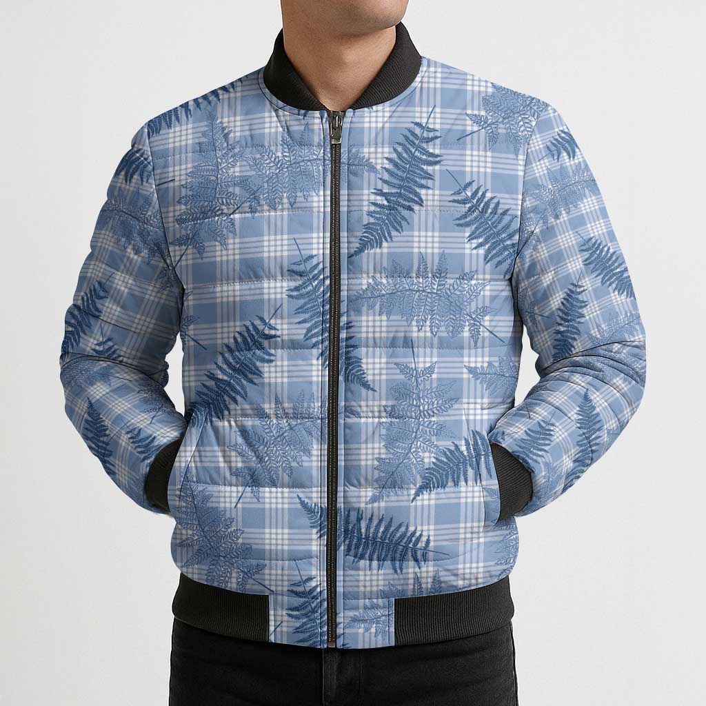 Blue Palaka Hawaii Palapalai Bomber Puffer Jacket Hawaiian Fern - Polynesian Pride