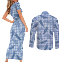 Blue Palaka Hawaii Palapalai Couples Matching Short Sleeve Bodycon Dress and Long Sleeve Button Shirt Hawaiian Fern - Polynesian Pride