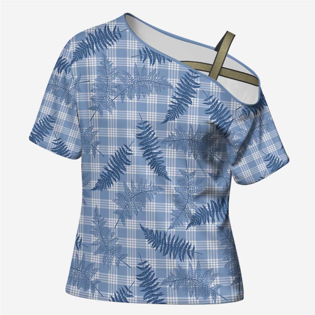 Blue Palaka Hawaii Palapalai Cross Shoulder Shirt Hawaiian Fern - Polynesian Pride