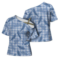 Blue Palaka Hawaii Palapalai Cross Shoulder Shirt Hawaiian Fern - Polynesian Pride