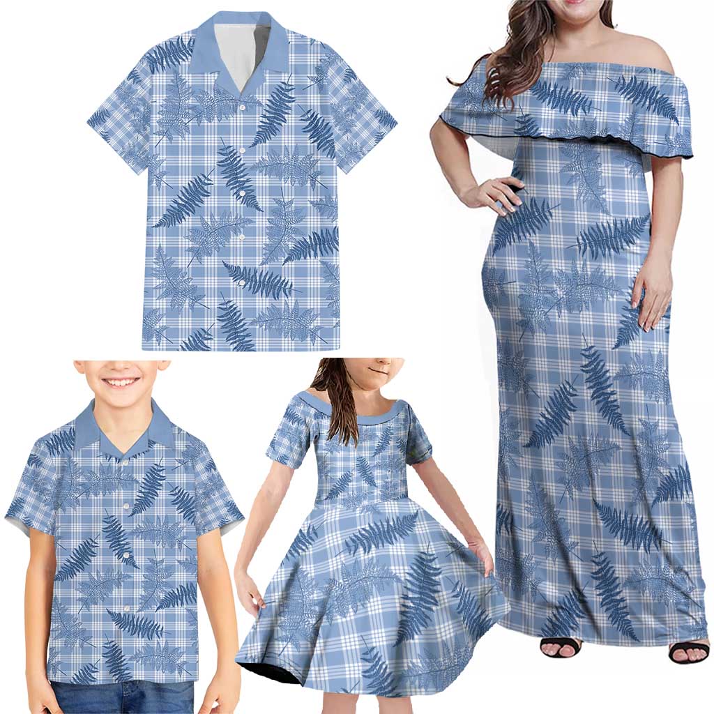 Blue Palaka Hawaii Palapalai Family Matching Off Shoulder Maxi Dress and Hawaiian Shirt Hawaiian Fern - Polynesian Pride