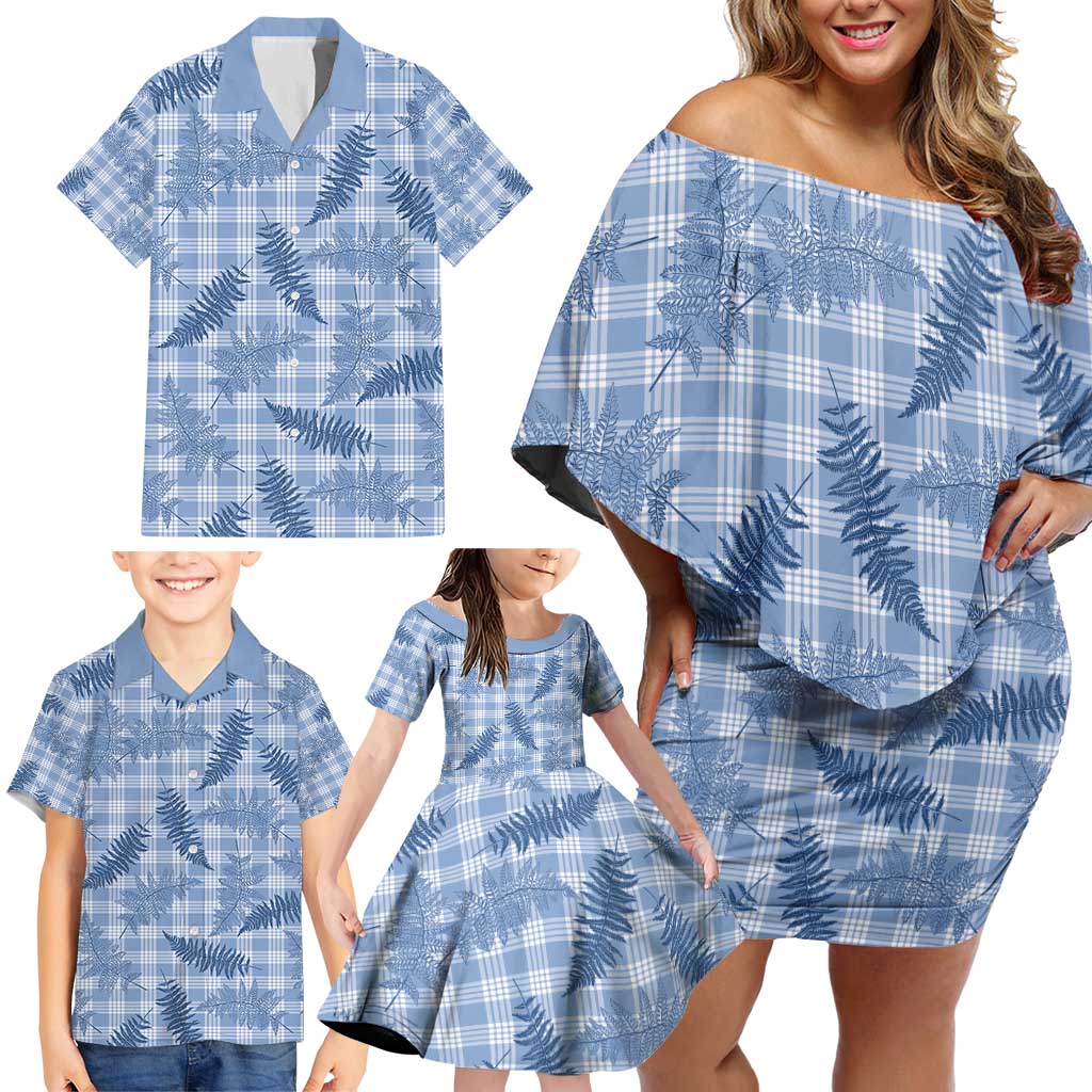 Blue Palaka Hawaii Palapalai Family Matching Off Shoulder Short Dress and Hawaiian Shirt Hawaiian Fern - Polynesian Pride