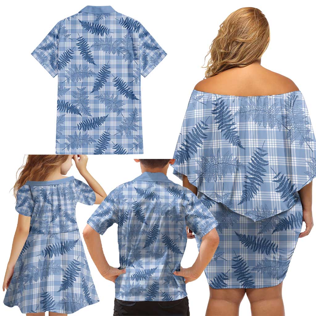Blue Palaka Hawaii Palapalai Family Matching Off Shoulder Short Dress and Hawaiian Shirt Hawaiian Fern - Polynesian Pride