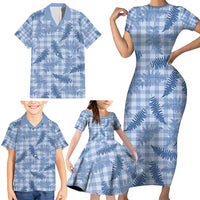 Blue Palaka Hawaii Palapalai Family Matching Short Sleeve Bodycon Dress and Hawaiian Shirt Hawaiian Fern - Polynesian Pride
