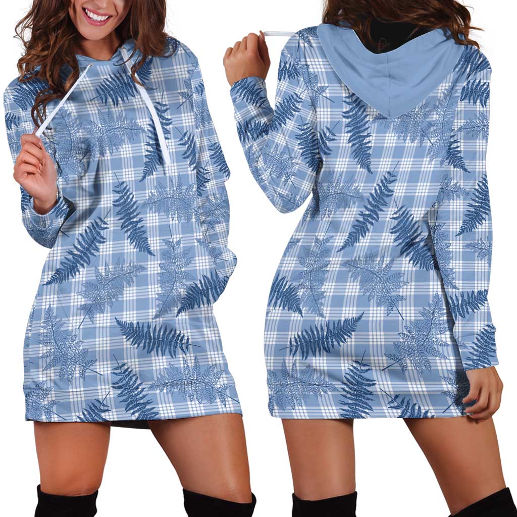 Blue Palaka Hawaii Palapalai Hoodie Dress Hawaiian Fern - Polynesian Pride