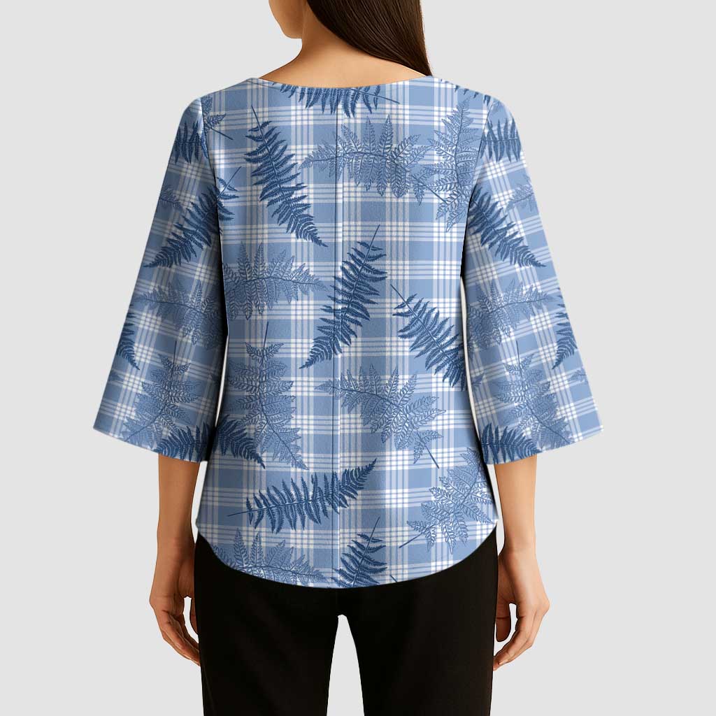 Blue Palaka Hawaii Palapalai Kimono Sleeve Blouse Hawaiian Fern - Polynesian Pride