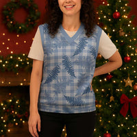 Blue Palaka Hawaii Palapalai Christmas Knitted V-Neck Vest Hawaiian Fern - Polynesian Pride
