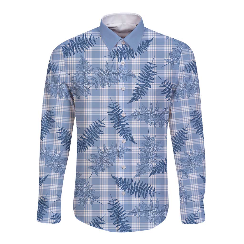 Blue Palaka Hawaii Palapalai Long Sleeve Button Shirt Hawaiian Fern - Polynesian Pride