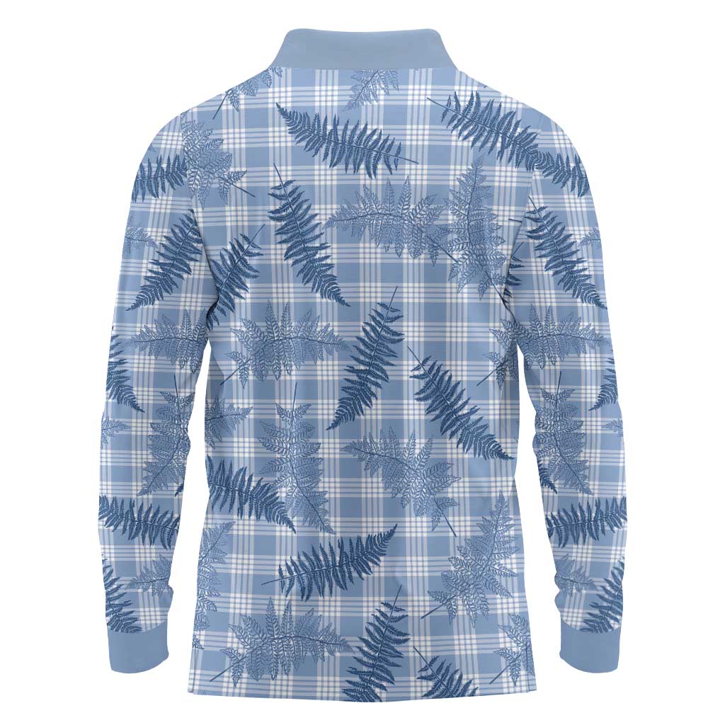 Blue Palaka Hawaii Palapalai Long Sleeve Polo Shirt Hawaiian Fern - Polynesian Pride