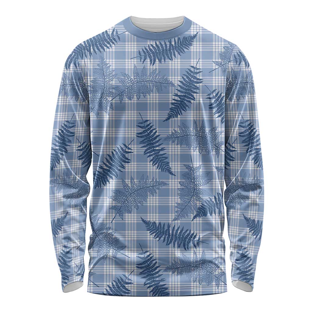 Blue Palaka Hawaii Palapalai Long Sleeve Shirt Hawaiian Fern - Polynesian Pride