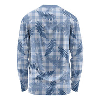 Blue Palaka Hawaii Palapalai Long Sleeve Shirt Hawaiian Fern - Polynesian Pride
