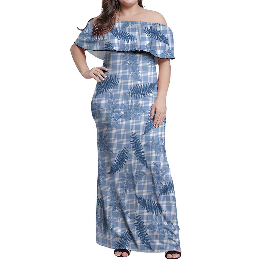 Blue Palaka Hawaii Palapalai Off Shoulder Maxi Dress Hawaiian Fern - Polynesian Pride