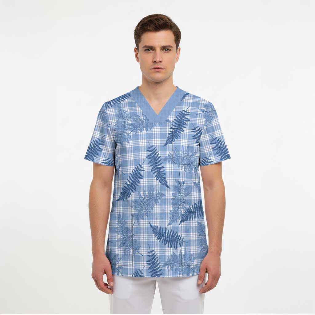 Blue Palaka Hawaii Palapalai Scrub Top Hawaiian Fern - Polynesian Pride