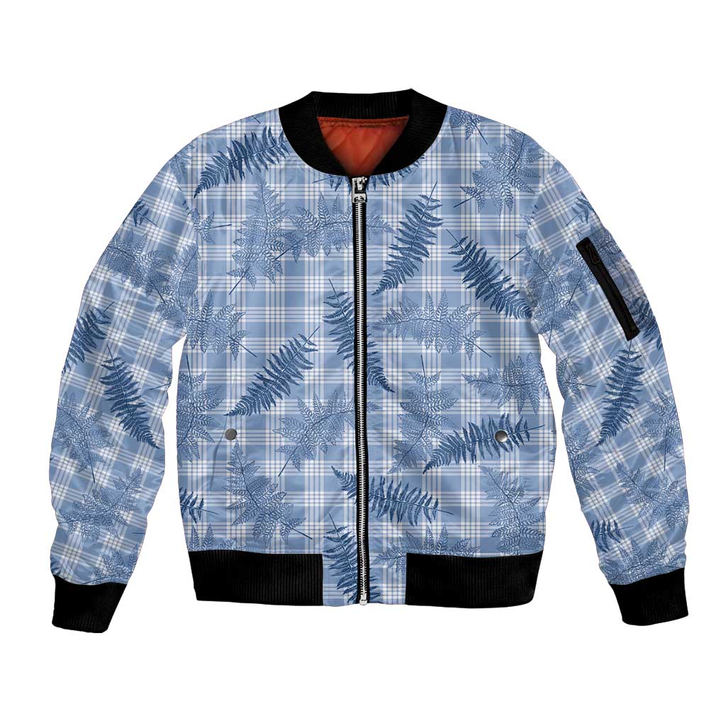 Blue Palaka Hawaii Palapalai Sleeve Zip Bomber Jacket Hawaiian Fern - Polynesian Pride