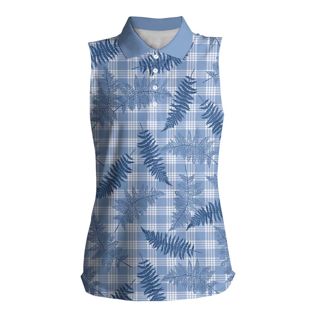 Blue Palaka Hawaii Palapalai Women Sleeveless Polo Shirt Hawaiian Fern - Polynesian Pride
