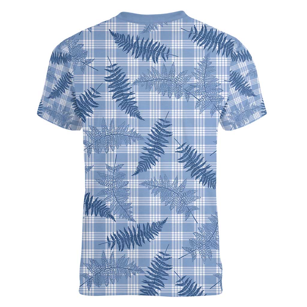 Blue Palaka Hawaii Palapalai Women V-Neck T-Shirt Hawaiian Fern - Polynesian Pride