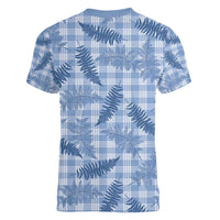 Blue Palaka Hawaii Palapalai Women V-Neck T-Shirt Hawaiian Fern - Polynesian Pride
