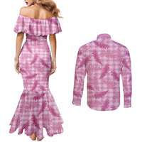 Purple Palaka Hawaii Palapalai Couples Matching Mermaid Dress and Long Sleeve Button Shirt Hawaiian Fern - Polynesian Pride