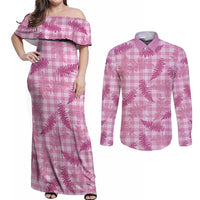 Purple Palaka Hawaii Palapalai Couples Matching Off Shoulder Maxi Dress and Long Sleeve Button Shirt Hawaiian Fern - Polynesian Pride