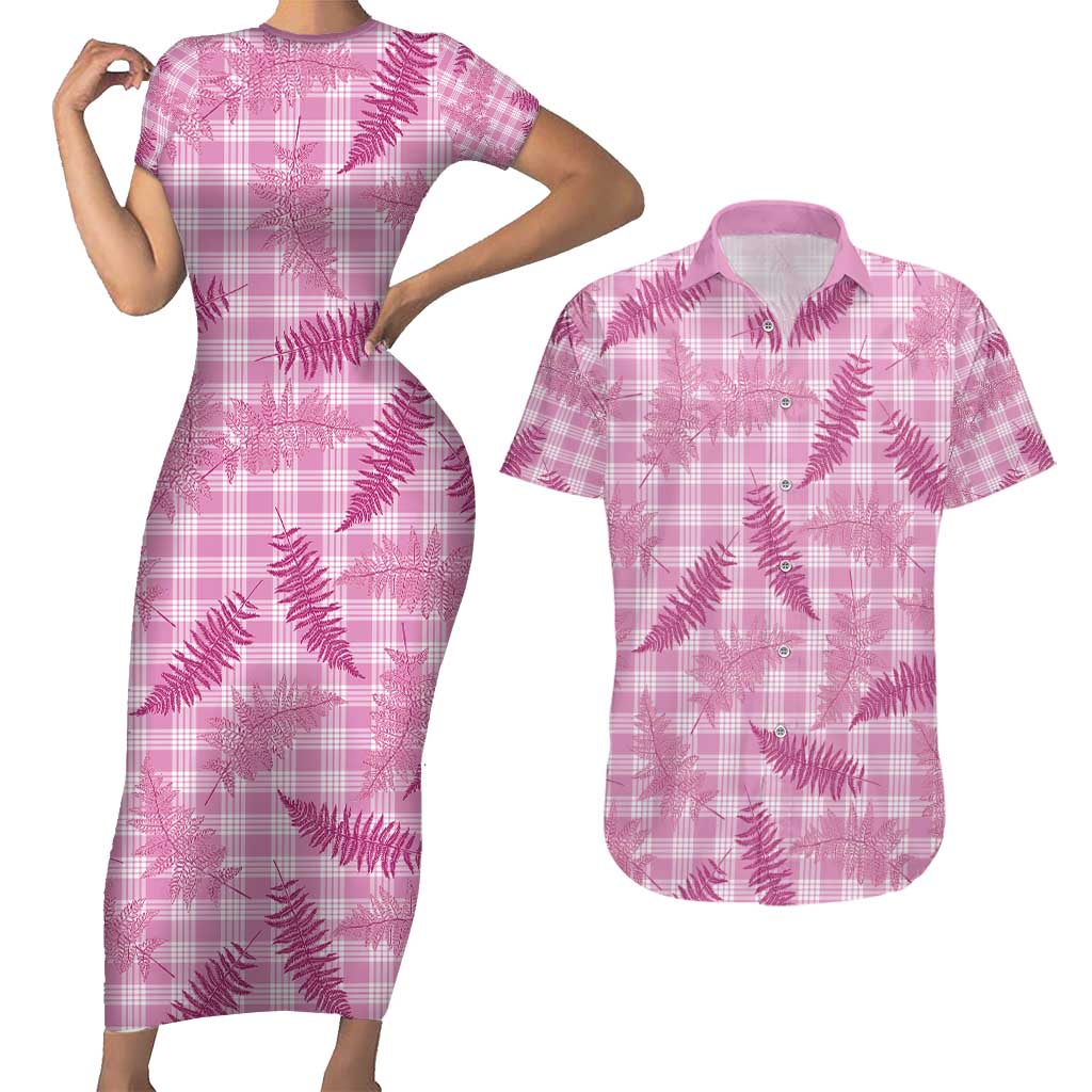 Purple Palaka Hawaii Palapalai Couples Matching Short Sleeve Bodycon Dress and Hawaiian Shirt Hawaiian Fern - Polynesian Pride