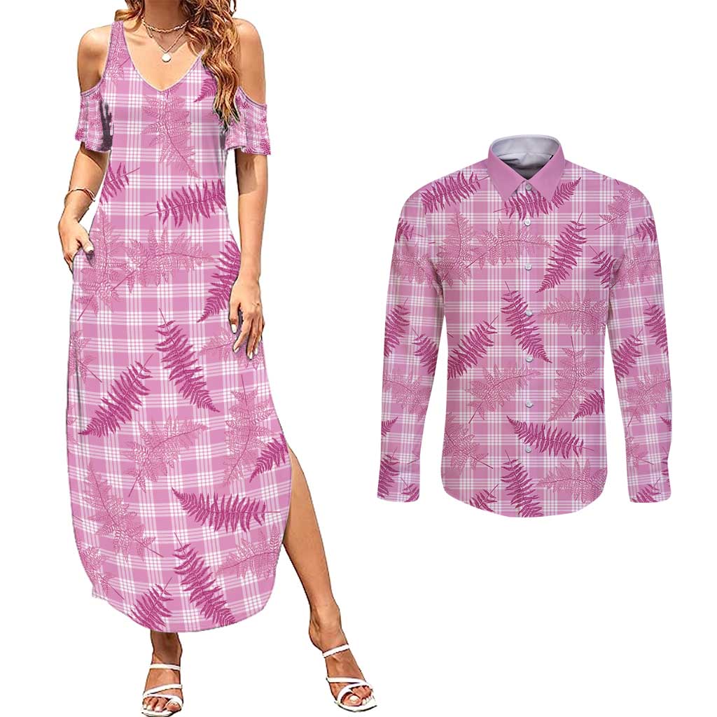 Purple Palaka Hawaii Palapalai Couples Matching Summer Maxi Dress and Long Sleeve Button Shirt Hawaiian Fern - Polynesian Pride