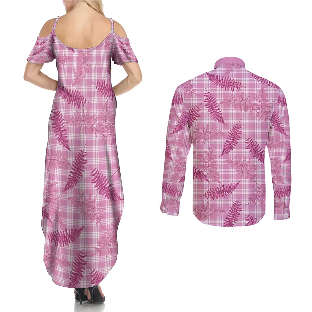 Purple Palaka Hawaii Palapalai Couples Matching Summer Maxi Dress and Long Sleeve Button Shirt Hawaiian Fern - Polynesian Pride