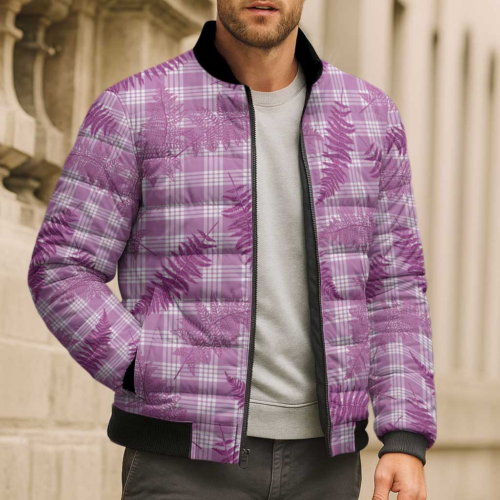 Pink Palaka Hawaii Palapalai Bomber Puffer Jacket Hawaiian Fern - Polynesian Pride