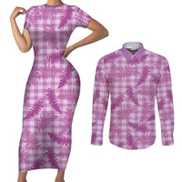 Pink Palaka Hawaii Palapalai Couples Matching Short Sleeve Bodycon Dress and Long Sleeve Button Shirt Hawaiian Fern - Polynesian Pride
