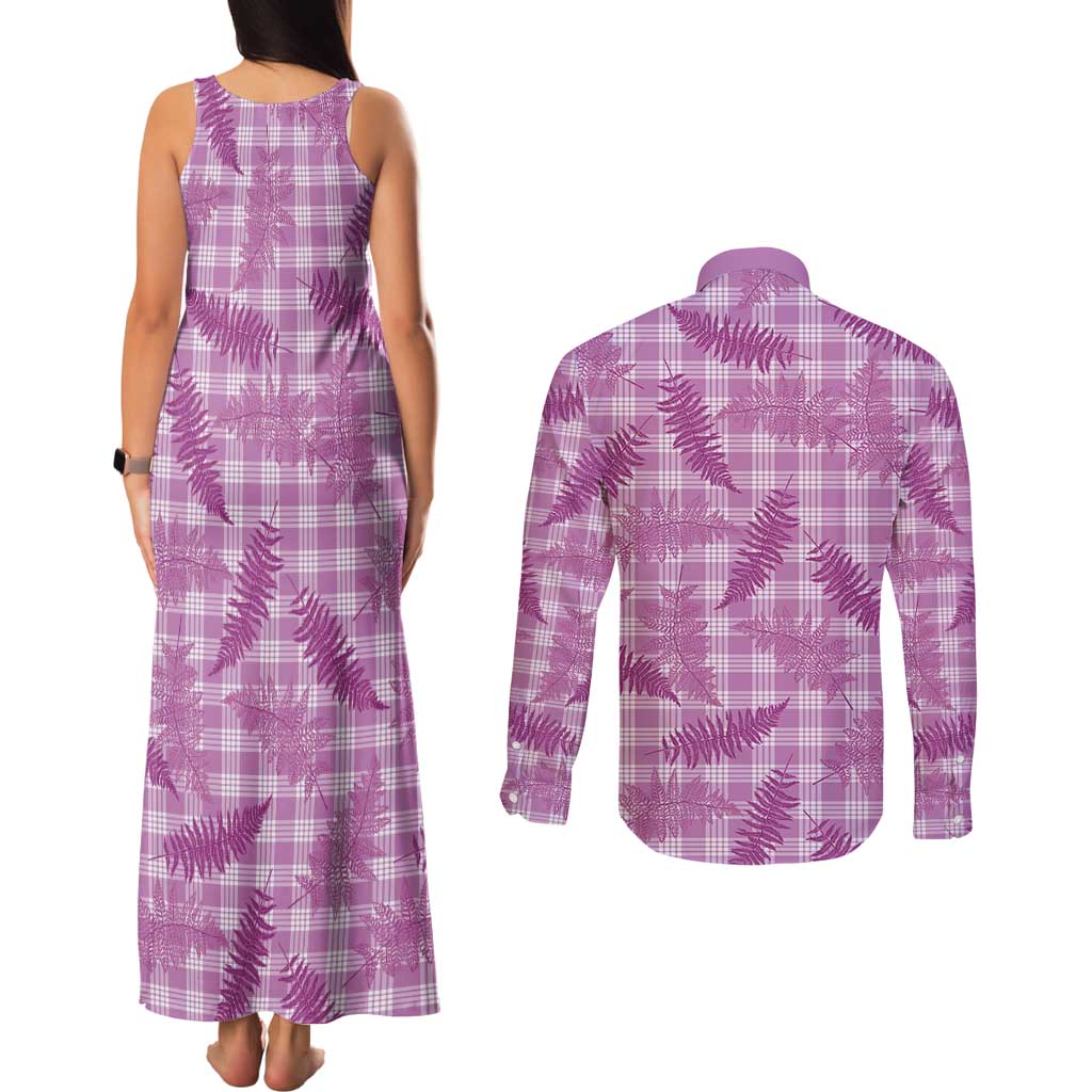 Pink Palaka Hawaii Palapalai Couples Matching Tank Maxi Dress and Long Sleeve Button Shirt Hawaiian Fern - Polynesian Pride