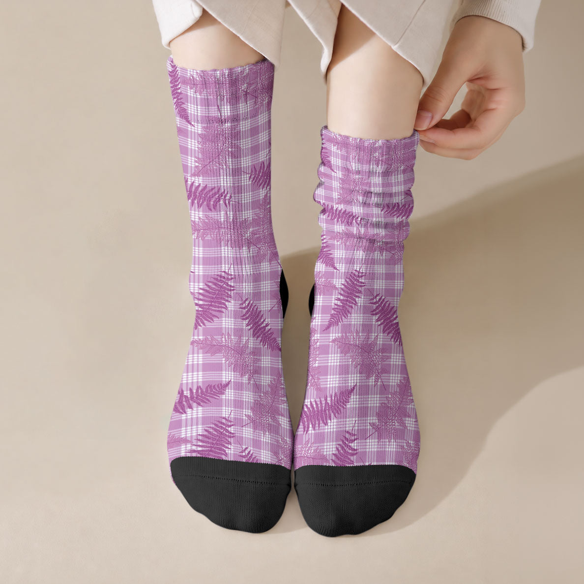 Pink Palaka Hawaii Palapalai Crew Socks Hawaiian Fern