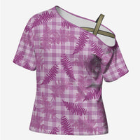 Pink Palaka Hawaii Palapalai Cross Shoulder Shirt Hawaiian Fern - Polynesian Pride