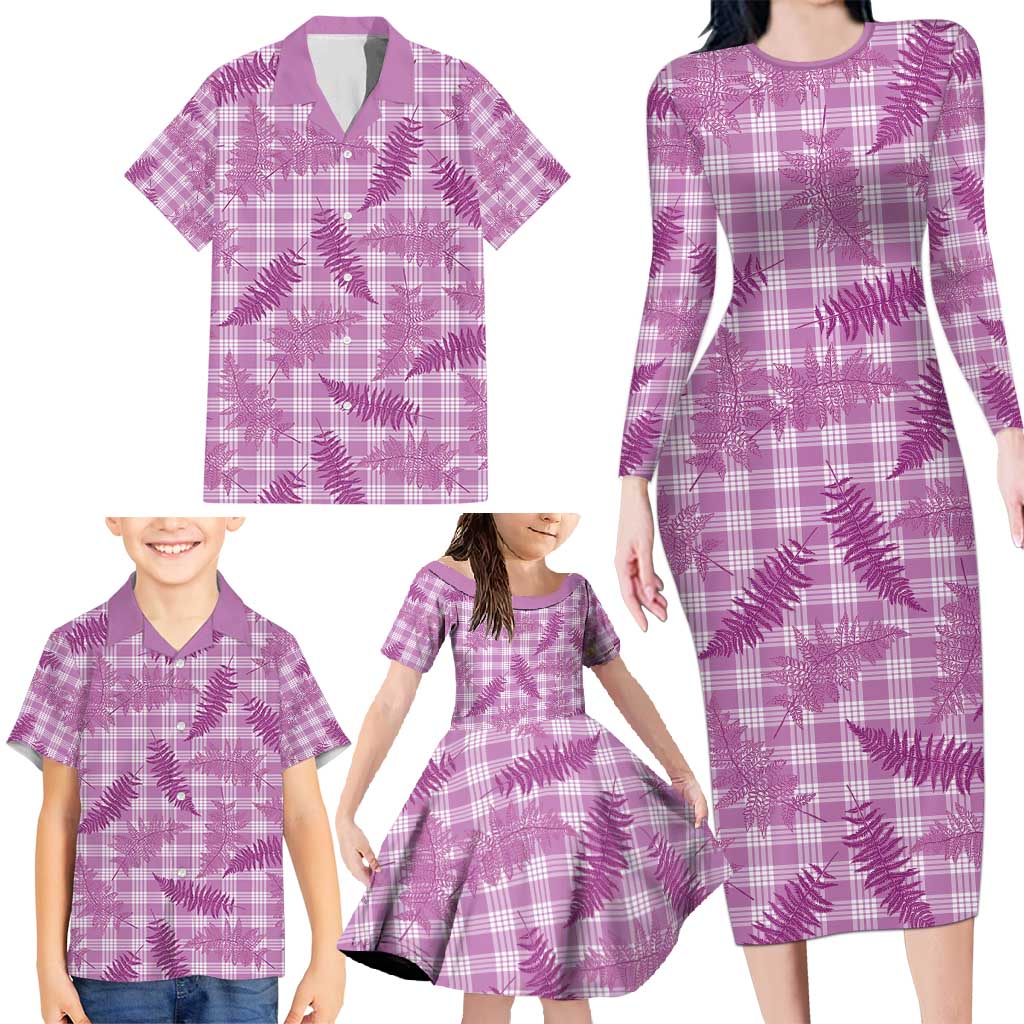 Pink Palaka Hawaii Palapalai Family Matching Long Sleeve Bodycon Dress and Hawaiian Shirt Hawaiian Fern - Polynesian Pride