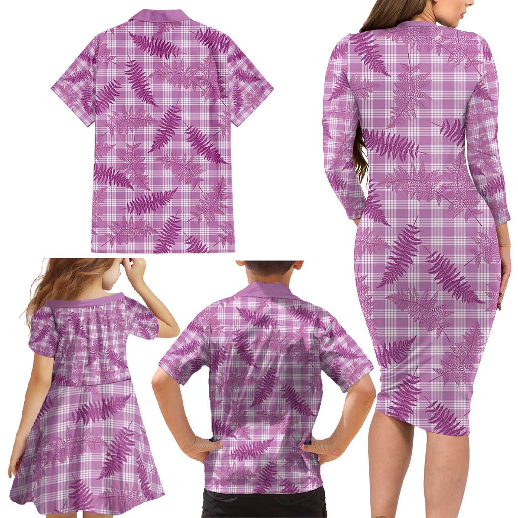 Pink Palaka Hawaii Palapalai Family Matching Long Sleeve Bodycon Dress and Hawaiian Shirt Hawaiian Fern - Polynesian Pride