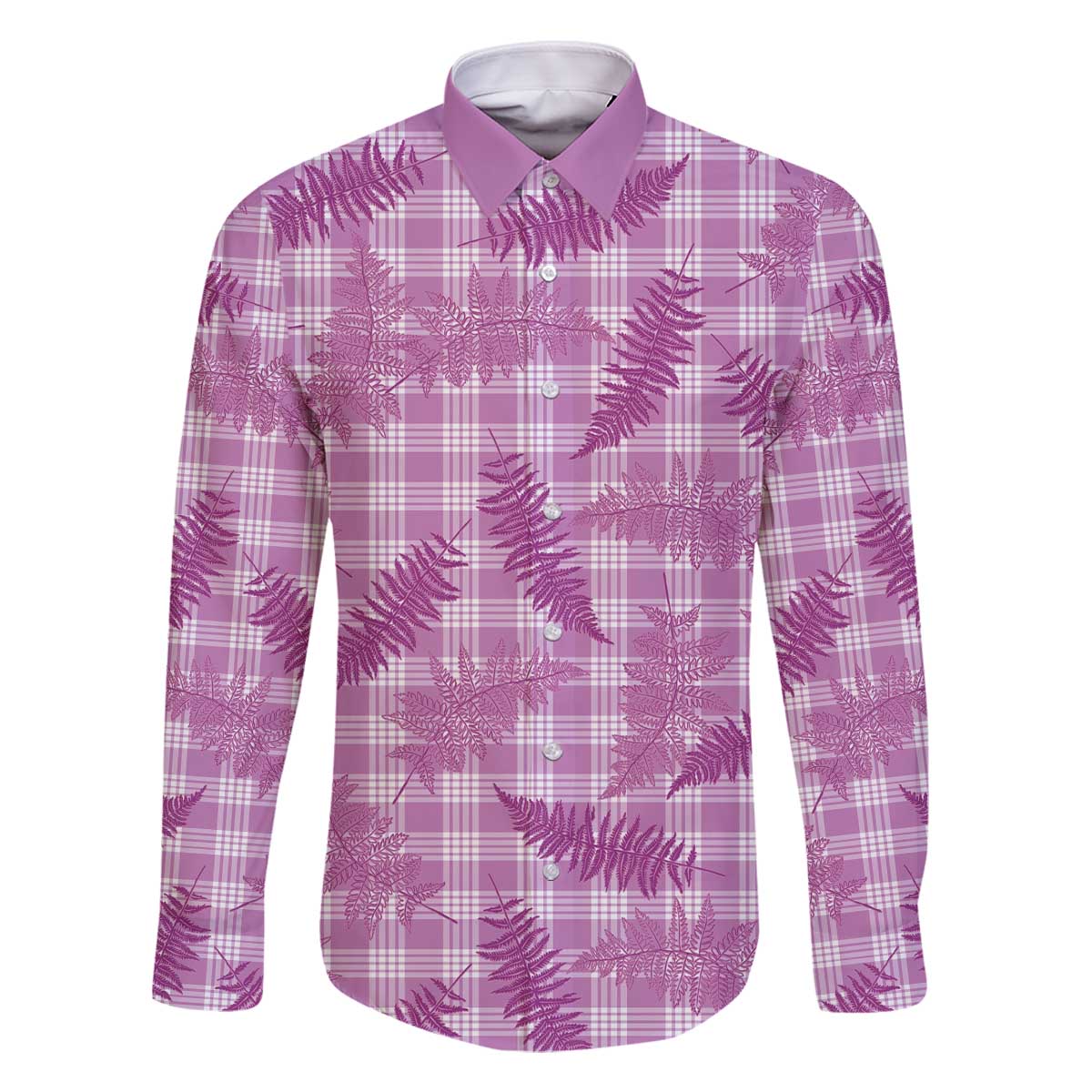 Pink Palaka Hawaii Palapalai Family Matching Off The Shoulder Long Sleeve Dress and Hawaiian Shirt Hawaiian Fern - Polynesian Pride