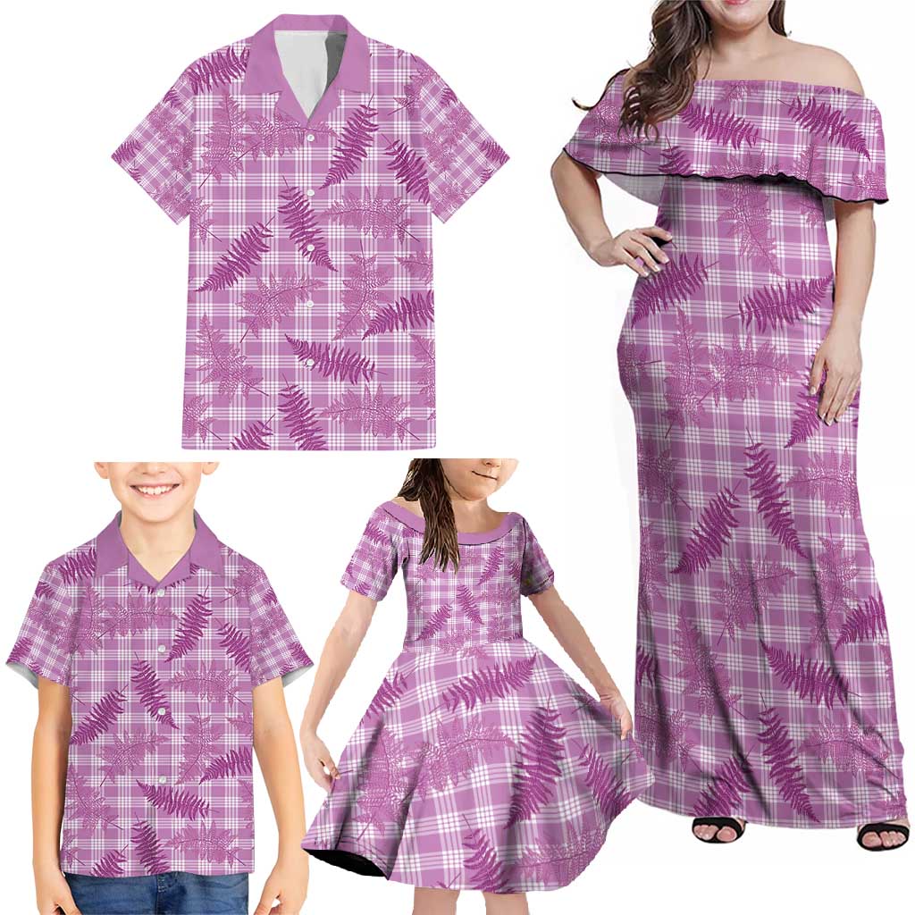 Pink Palaka Hawaii Palapalai Family Matching Off Shoulder Maxi Dress and Hawaiian Shirt Hawaiian Fern - Polynesian Pride