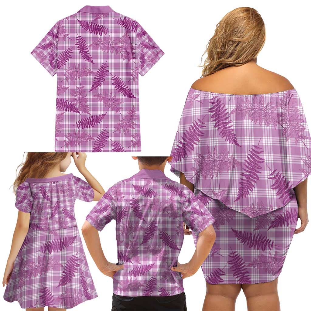 Pink Palaka Hawaii Palapalai Family Matching Off Shoulder Short Dress and Hawaiian Shirt Hawaiian Fern - Polynesian Pride