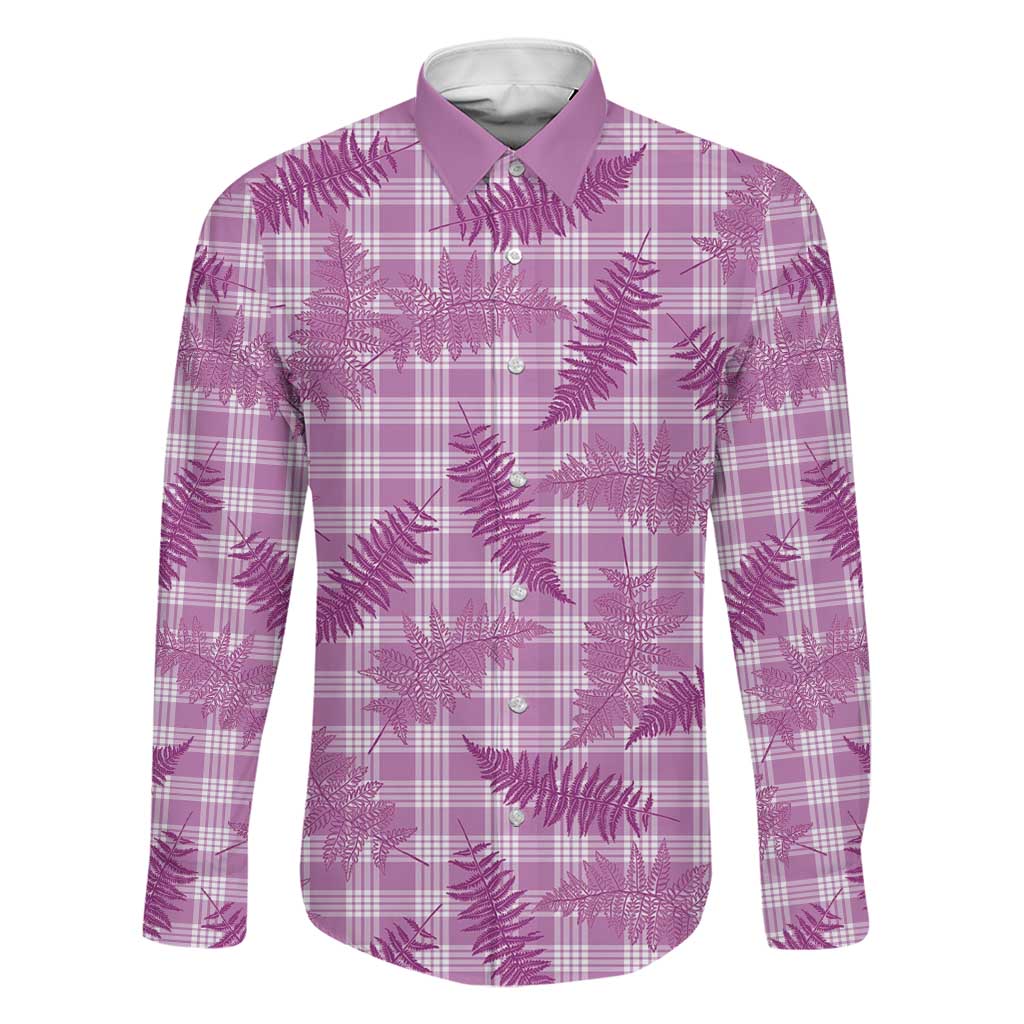 Pink Palaka Hawaii Palapalai Family Matching Puletasi and Hawaiian Shirt Hawaiian Fern LT14 Dad's Shirt - Long Sleeve Pink - Polynesian Pride