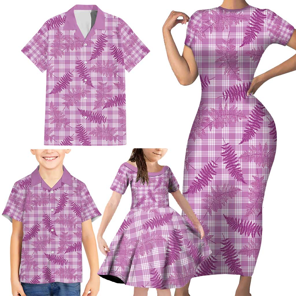 Pink Palaka Hawaii Palapalai Family Matching Short Sleeve Bodycon Dress and Hawaiian Shirt Hawaiian Fern - Polynesian Pride
