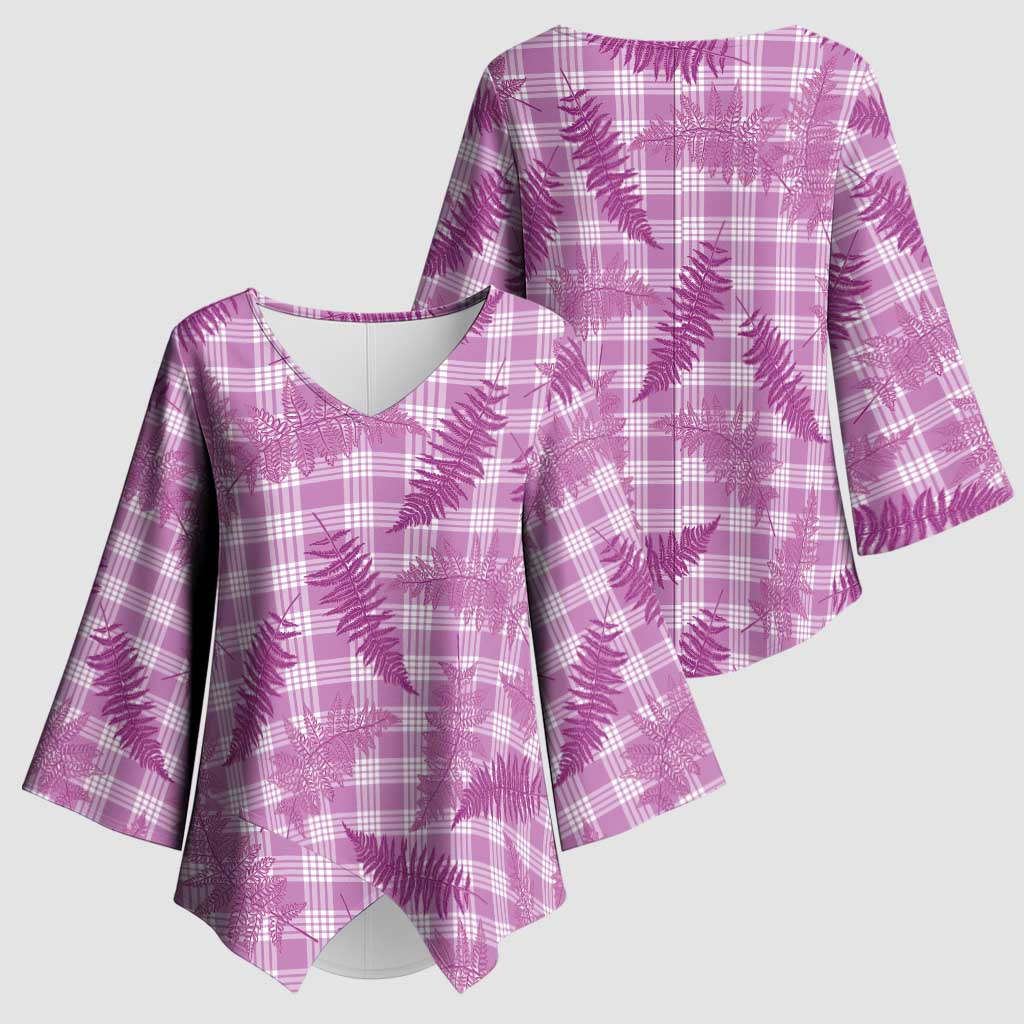 Pink Palaka Hawaii Palapalai Kimono Sleeve Blouse Hawaiian Fern - Polynesian Pride