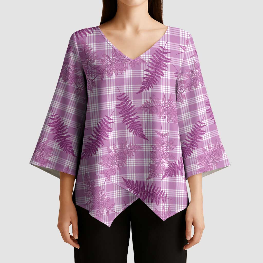 Pink Palaka Hawaii Palapalai Kimono Sleeve Blouse Hawaiian Fern - Polynesian Pride