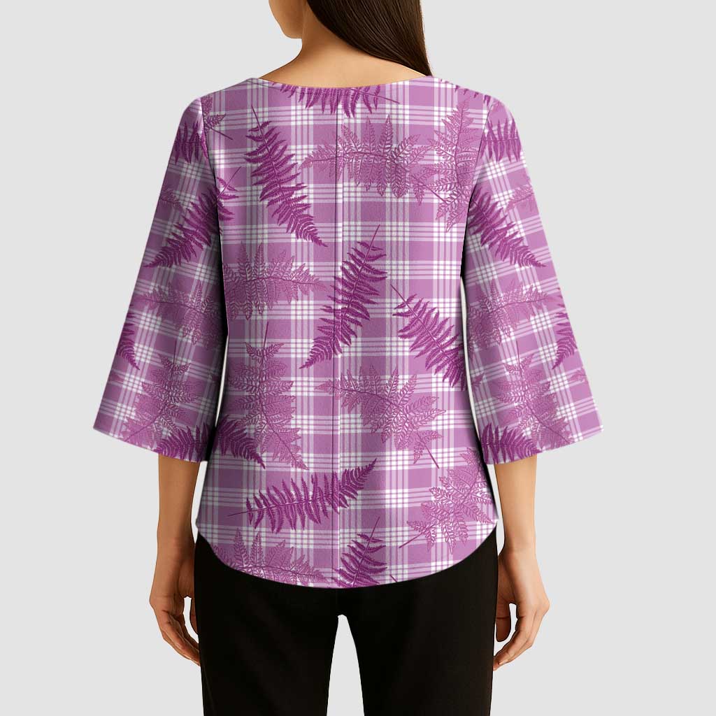 Pink Palaka Hawaii Palapalai Kimono Sleeve Blouse Hawaiian Fern - Polynesian Pride